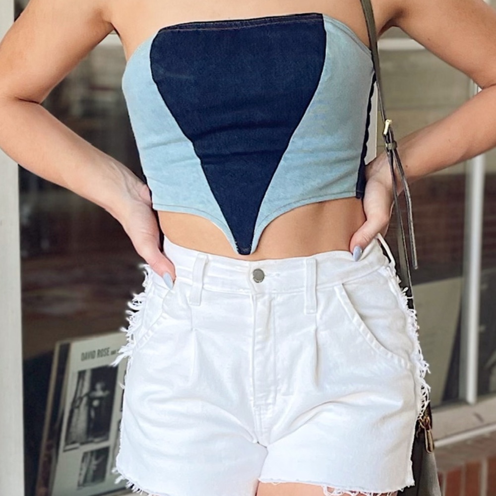 Denim Crop Top with Smocked Back